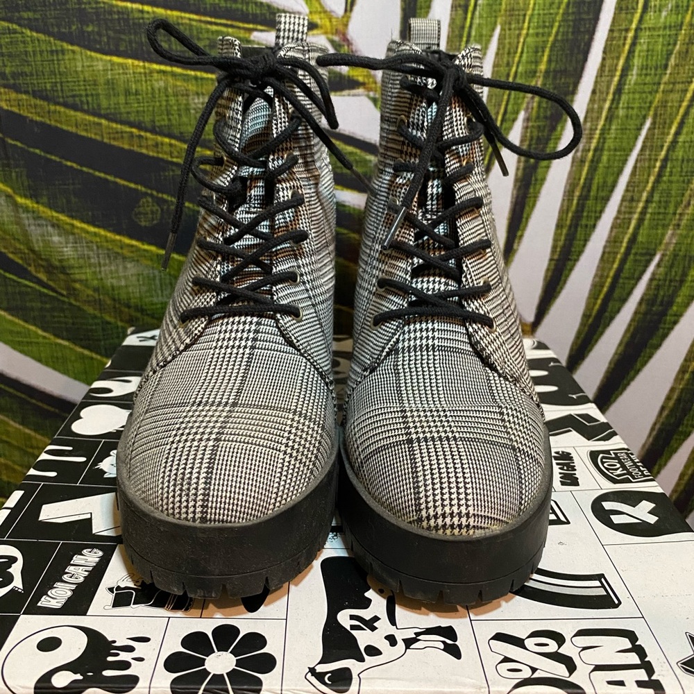 Plaid Lace Up Boots